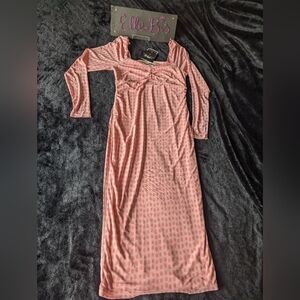 NWT House of Aama Pink Sheer Long Sleeve Polka Dot Midi Dress S